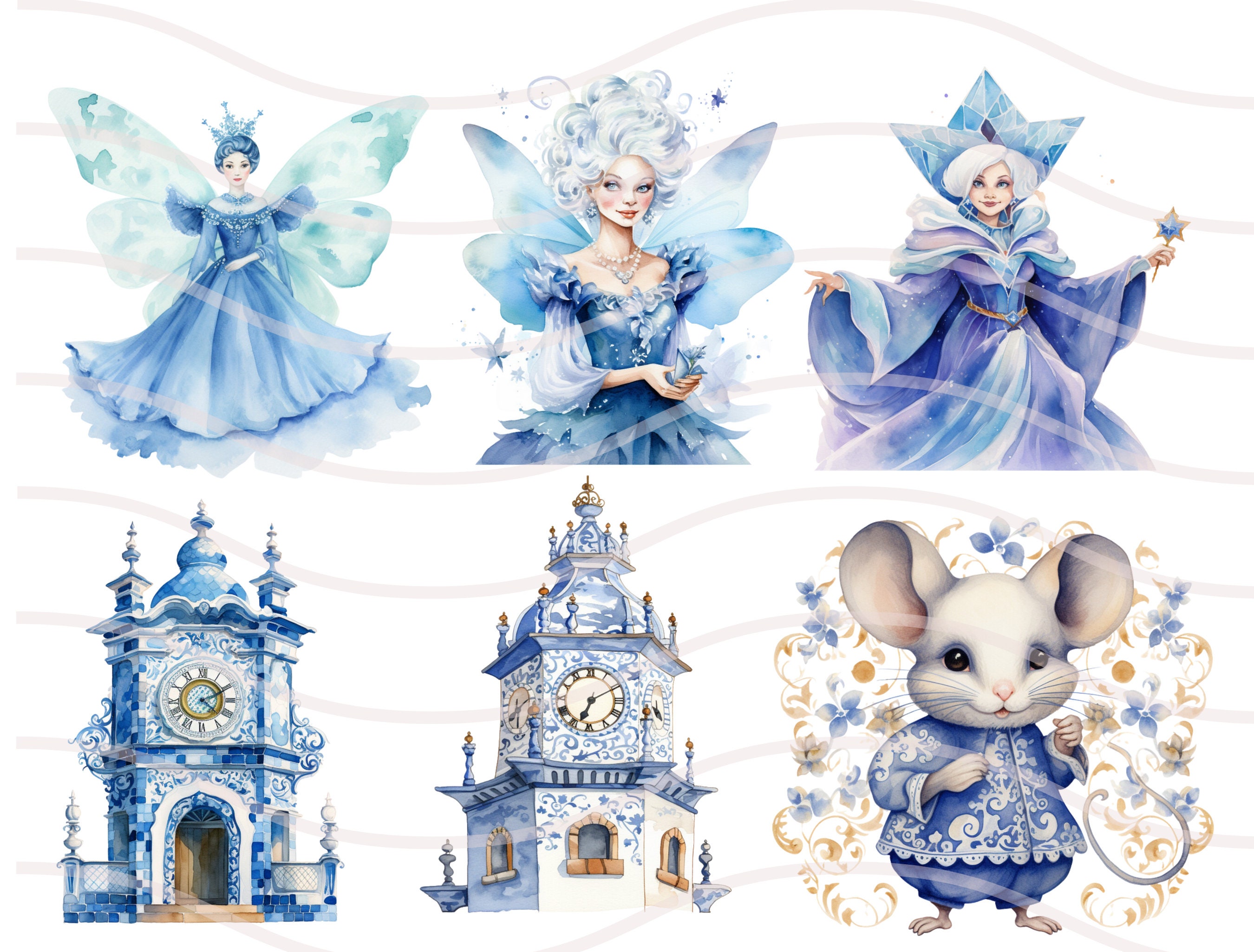 Cinderella Princess Clipart Bundle - Watercolor Blue Clipart Set of 22 ...
