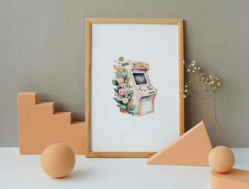 Retro Arcade Game Watercolor Clipart Set of 17 PNG Files Cosmic Arcade ...