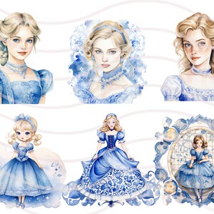 Cinderella Princess Clipart Bundle - Watercolor Blue Clipart Set of 22 ...