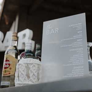 Bar Menu, Bar Menü, Drinks, Getränkekarte, Getränkeübersicht als Acrylschild