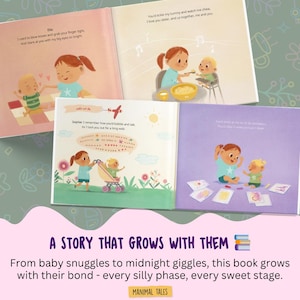 Puede incluir: Un libro de cuentos ilustrado para ni&ntilde;os que muestra a dos hermanos en diversas escenas. Las p&aacute;ginas presentan a un ni&ntilde;o y un beb&eacute; jugando, comiendo, paseando en cochecito y dibujando juntos, acompa&ntilde;ados de texto impreso y colores pastel suaves.