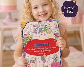 Personalized Birthday Activity and Coloring Book for Kids, Custom Name Gift, Birthday Book for Boys & Girls, Choose Your Character, Ages 1-9