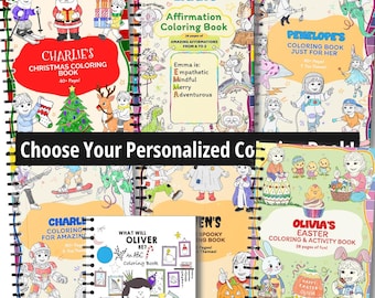 Personalized Coloring Book for Kids, Custom Name Activity Pages, Pick ABC, Affirmations, Christmas, Easter, Halloween, Girls & Boys Ages 2-7