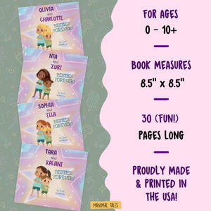 Puede incluir: Cuatro libros infantiles cuadrados titulados Besties Forever! con ilustraciones de dos amigos en cada portada. Los libros miden 21,59 cm por 21,59 cm, contienen 30 p&aacute;ginas y son para edades de 0 a 10 a&ntilde;os en adelante.