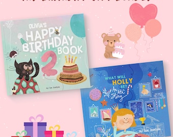 Personalized Birthday Gift Bundle - Happy Birthday + ABC What Will I Be, Personalized Kids Books Bundle, Birthday Gift for Kids (1-6 yrs)