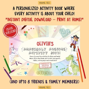 Printable Personalized Activity Book for Kids, Family Puzzle Book, Custom Puzzle Book, Kids Gift, Coloring Book,Toddler Travel Activity Book