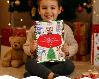 Personalized Christmas Coloring Book for Kids, Custom Name Holiday Activity Book, Santa Reindeer Stocking Stuffer for Boys Girls Ages 2 to 7