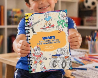 Personalized Coloring Book for Boys, Birthday Gift, Personalized Kids gift for Birthdays, Holidays, Kid Travel Activity, Super Hero, Sports