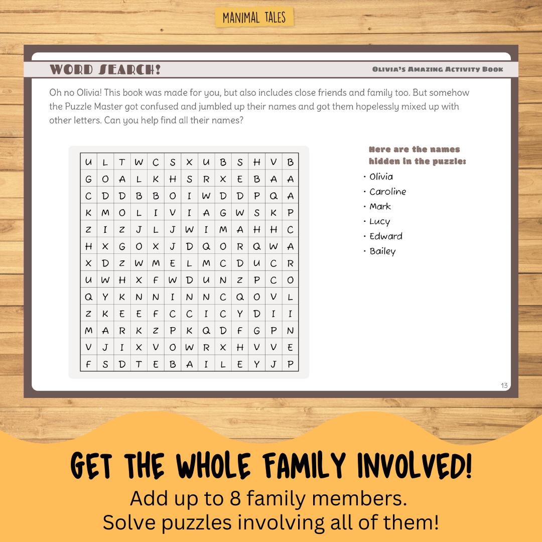 Printable Personalized Activity Book for Kids, Family Puzzle Book ...