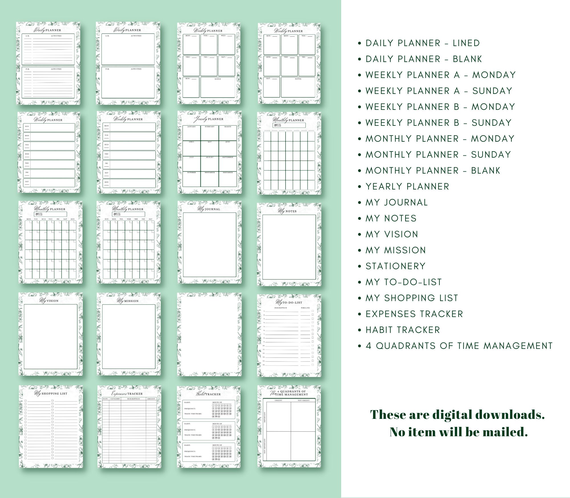 Printable Planner Bundle, Daily Planner, Weekly Planner, Monthly ...