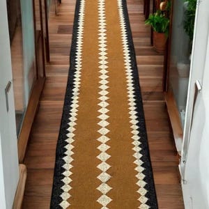 Handwoven Kilim Runner Rug: Wool & Jute Bohemian Stair Decor