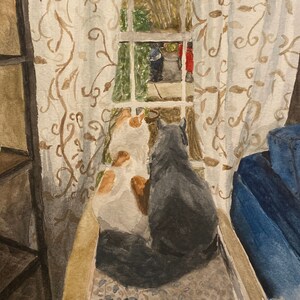 Custom Hand Painted Watercolor Pet Portrait Multiple Pet With Background