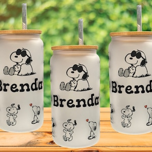 Personalized white dog glass tumbler with name