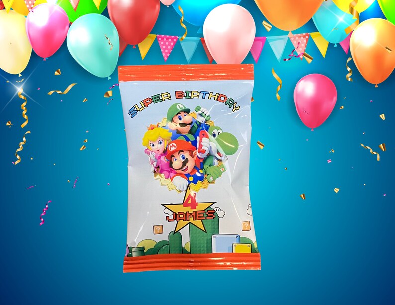 Editable Mario Bros Chip bag Template - Etsy México