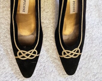 Evan-Picone Designer suede embellished gold braid shoes size 10N never worn, NWOT.