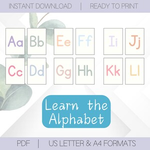 Flashcards do alfabeto para bebês e crianças em idade pré-escolar |Brinquedos educativos para impressão para ensino em casa | Cartões Montessori | Download instantâneo