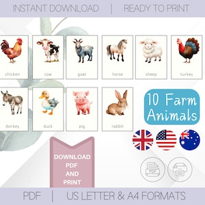 Farm Animal Flashcards for Kids, Toddlers and Preschool | Printable Educational Toys for Homeschooling | Montessori Flashcards