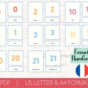 Cartões de números franceses | Flashcards Montessori de 3 partes | Cartões de nomenclatura para impressão Atividade pré-escolar | Brinquedos educativos para educação domiciliar