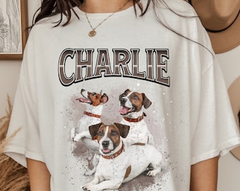 Maglietta personalizzata per animali domestici Maglietta personalizzata per animali domestici Camicia per animali bootleg Maglietta per cani anni '90 Maglietta per cani personalizzata