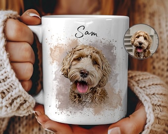 Caneca personalizada para animais de estimação com foto + nome, caneca personalizada para cachorro, café, retratos personalizados para animais de estimação