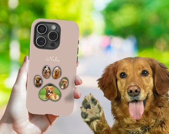 Pet Phone Case with Custom Photos in Paw Personalized Dog Name Portrait iPhone Samsung Pet Loss Memorial Gift