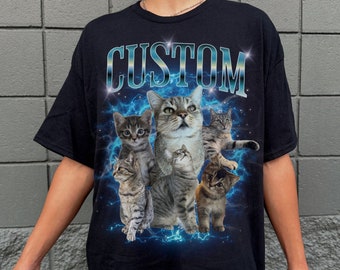 Maglietta personalizzata per animali domestici Bootleg Maglietta personalizzata per cani Bootleg anni &#39;90 Maglietta retrò per gatti Maglietta vintage Bootleg Rap
