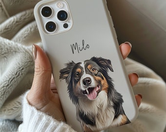 Custom Pet Phone Case with Photo + Name Portrait for iPhone + Samsung, Personalized Dog Phone Case Cat Phone Case Gift