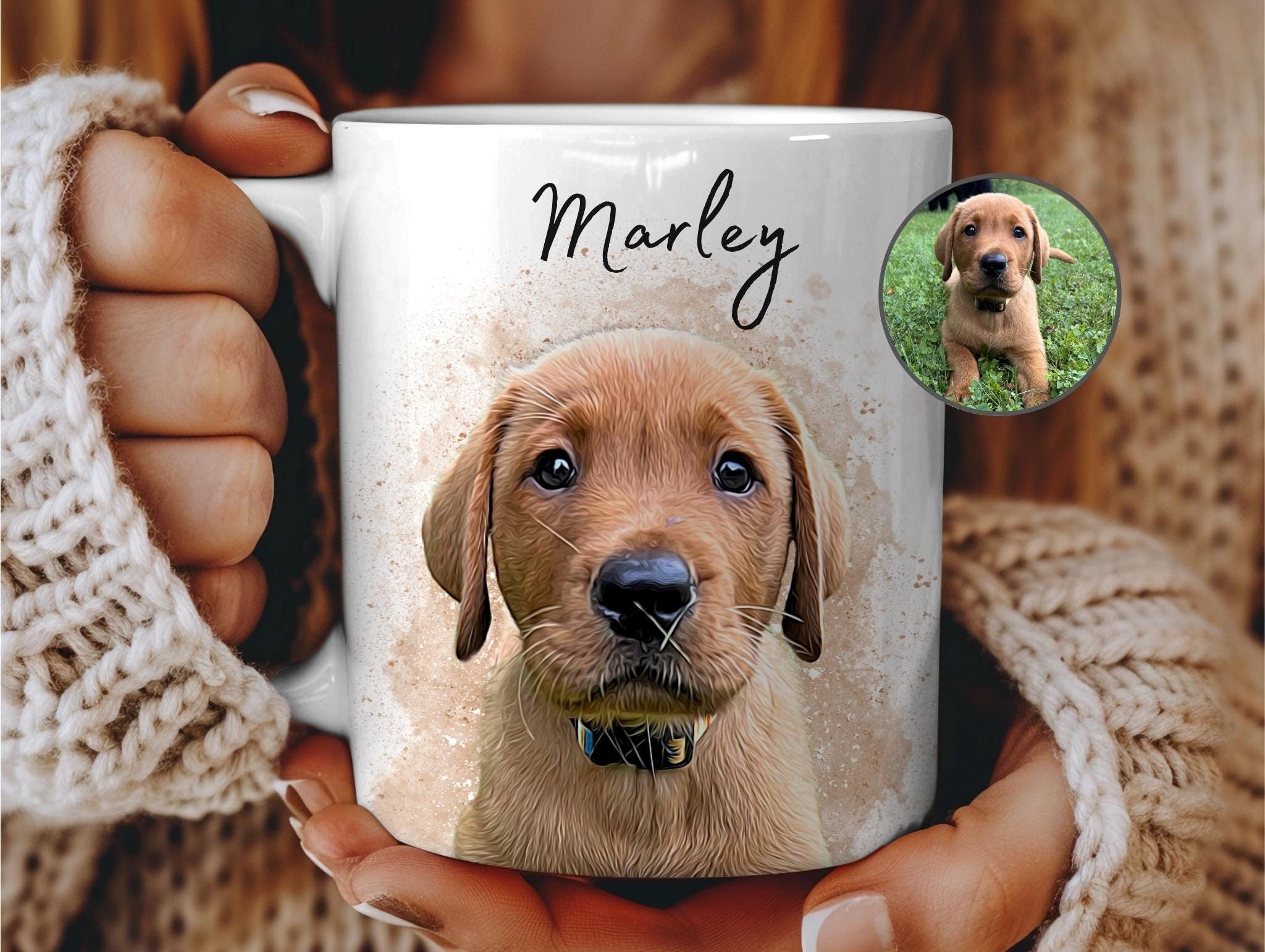 Caneca personalizada para animais de estimação com foto + nome, caneca personalizada para cachorro, café, retratos personalizados para animais de estimação