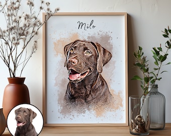 Personalized pet portraits with pet photo Digital dog portrait Individual pet picture Pet gifts Cat portraits Poster