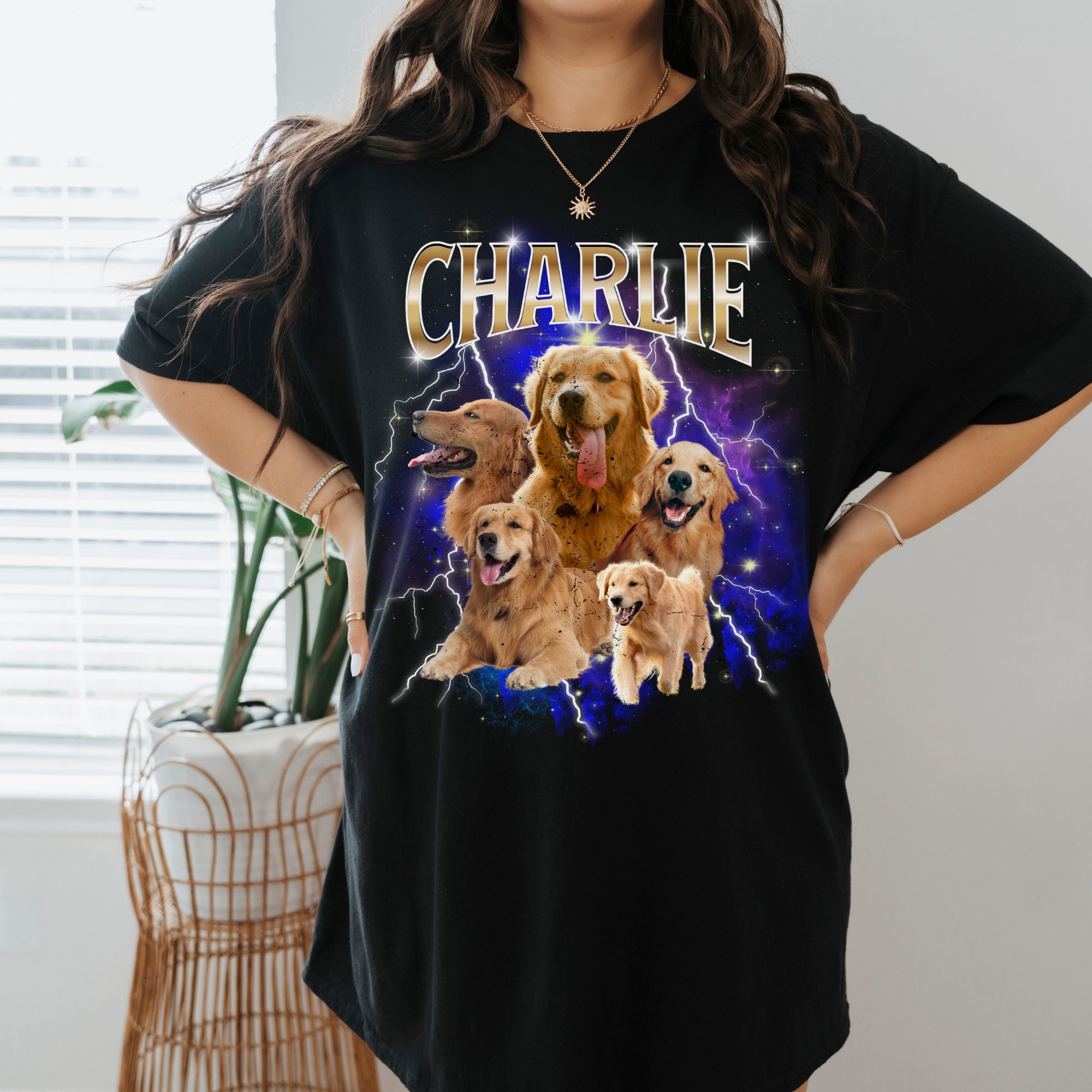 Camiseta Personalizada Mascotas Fotos y Nombre 90s Vintage, Camiseta Bootleg Rap Regalo Familia, Diseño Personalizable