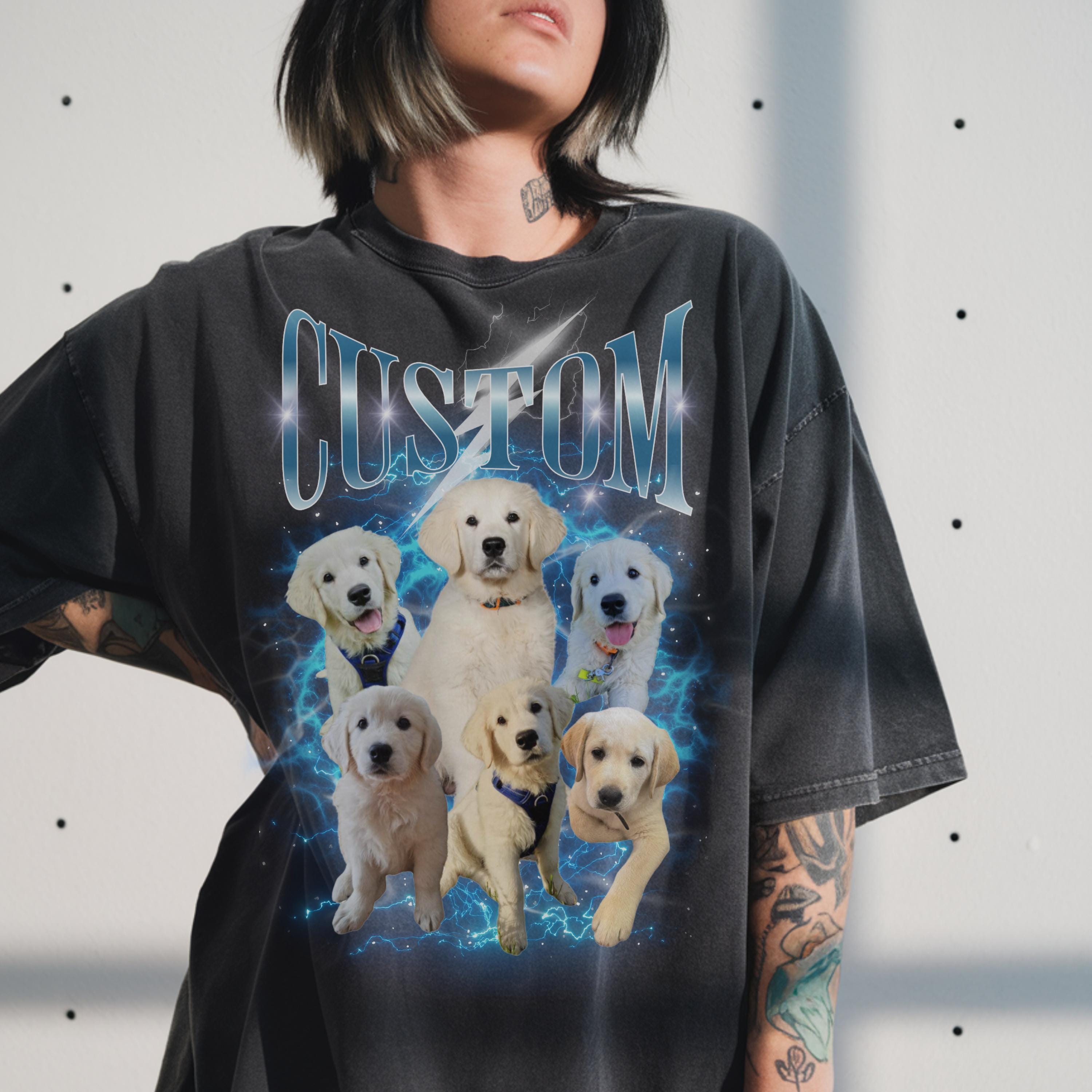 Maglietta personalizzata per animali domestici, maglietta bootleg personalizzata anni '90 per cani, maglietta retrò per gatti, maglietta rap vintage bootleg per animali domestici