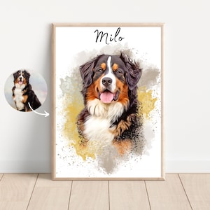 Personalized Pet Portraits with Pet Photo Digital Dog Portrait Custom Pet Portrait Pet Gifts Cat Portraits Poster