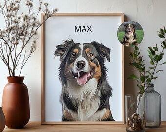 Personalized pet portraits with pet photo Digital dog portrait Individual pet picture Pet gifts Cat portraits Poster
