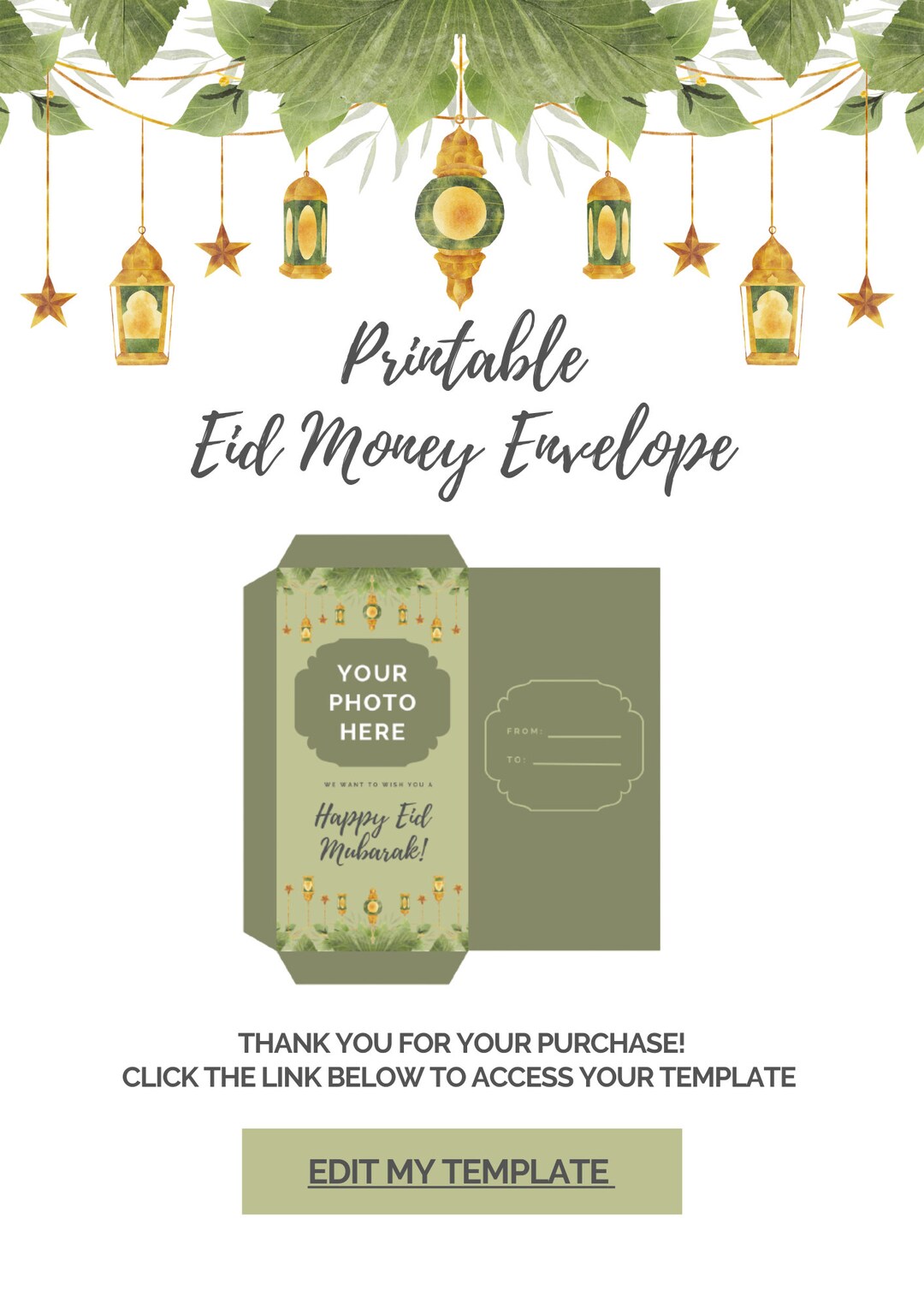 Digital Download Eid Money Envelope Printable, Eidi Envelope Printable