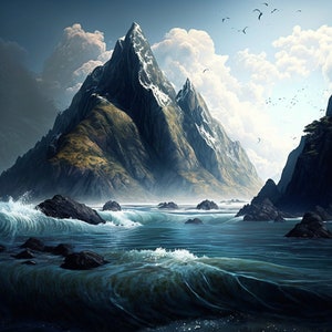 Ocean view with mountains