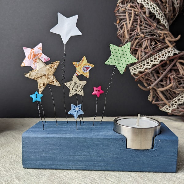 Bastelset Teelichthalter mit Sternen, DIY, Weihnachten, Geburtstag, Holz, selber gestalten, Geschenk