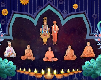 BAPS sanstha Swaminarayan Bhagwan Design Backdrop Cloth for Pooja Decoration Traditional Background Size (5x8) FT