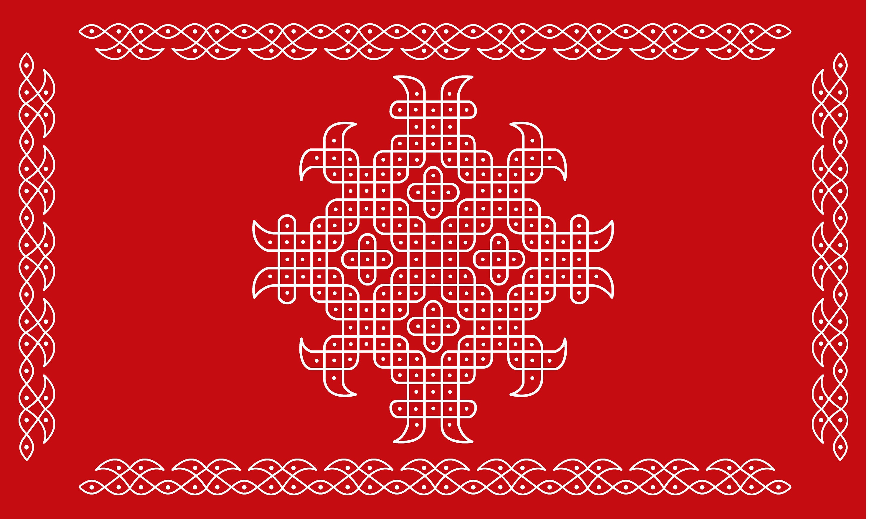 Red Background with Kollam Rangoli design Backdrop for Pooja Decoration Traditional / Background Curtain for Pooja Size (5x8) FT