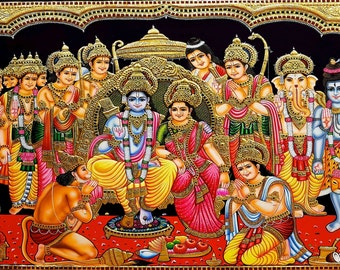 Lord Shree Ram Darbar Design Backdrop Curtain for Decoration Backdrop Cloth for Pooja Decoration Traditional/Background Curtain Size (5x8)FT