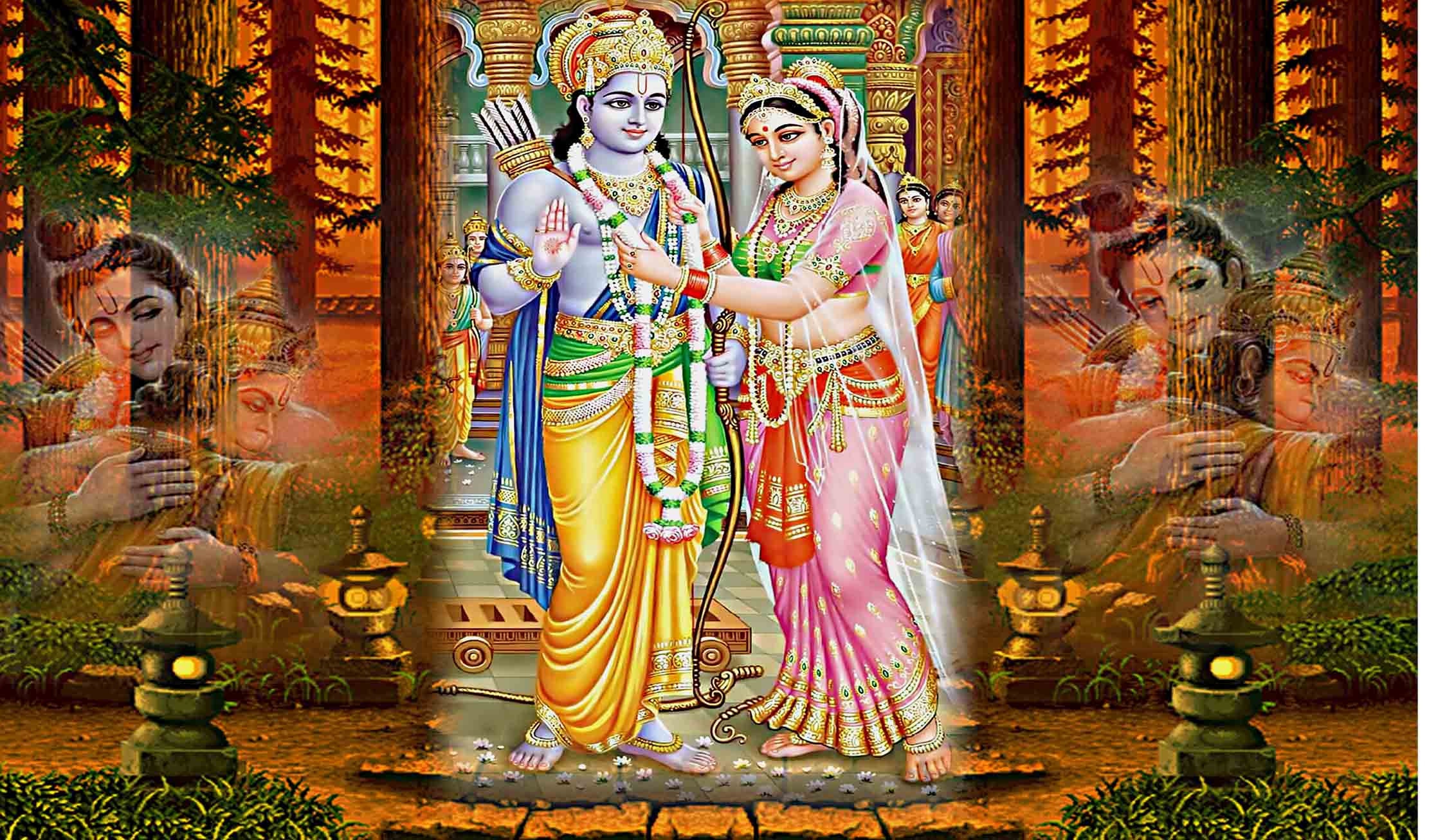 God Shree Ram and Sitaji Design Backdrop Curtain for Decoration Backdrop Cloth for Pooja Decoration Traditional Curtain Size (5x8)FT