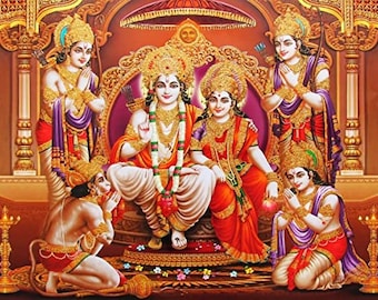 God Shree Ram Parivar Design Backdrop Curtain for Decoration Backdrop Cloth for Pooja Decoration Traditional/Background Curtain Size (5x8)FT