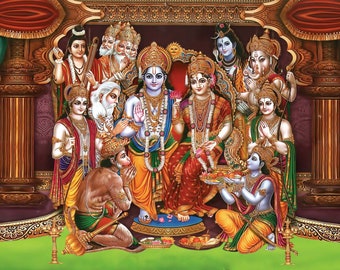 Lord Shree Ram Darbar Design Backdrop Curtain for Decoration Backdrop Cloth for Pooja Decoration Traditional/Background Curtain Size (5x8)FT