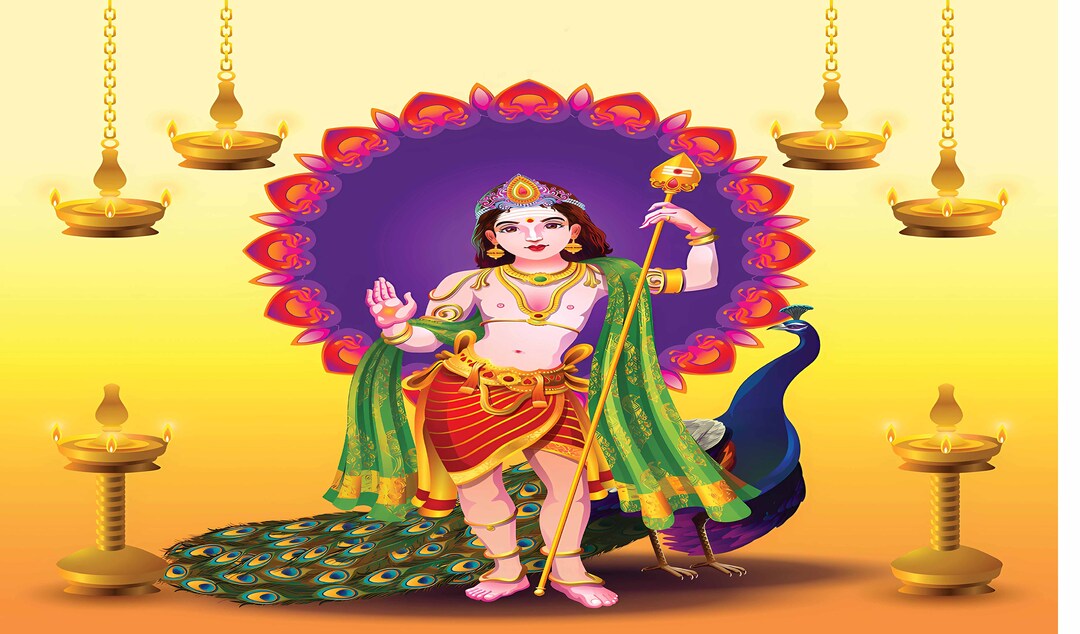 Lord Murugan Kartikeya Design Backdrop Curtain for Decoration Backdrop ...