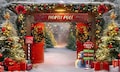Christmas Backdrop Winter Forest Wooden Barn Door North Pole Snowy Xmas Tree Photography Background Party Decor Photo Props Size (5*8)FT product logo
