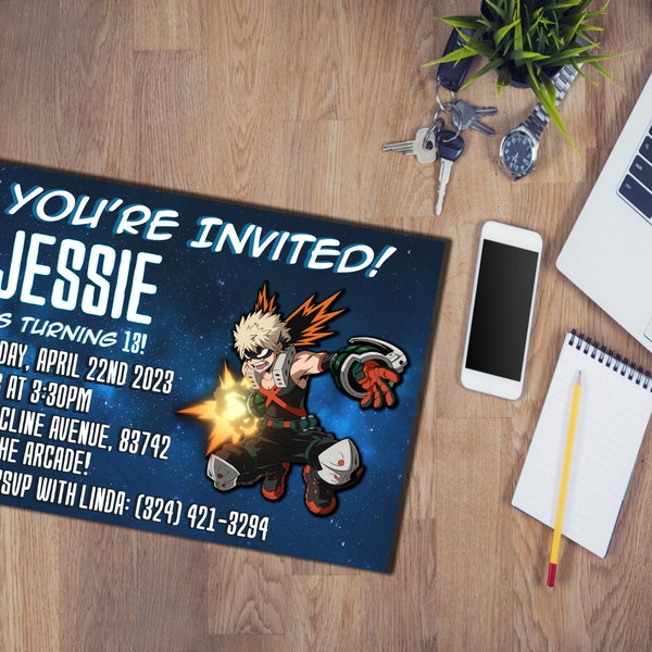 My Hero MHA Invitation Birthday Digital Invite || Made To Order || Downloadable File || KenyonDigital