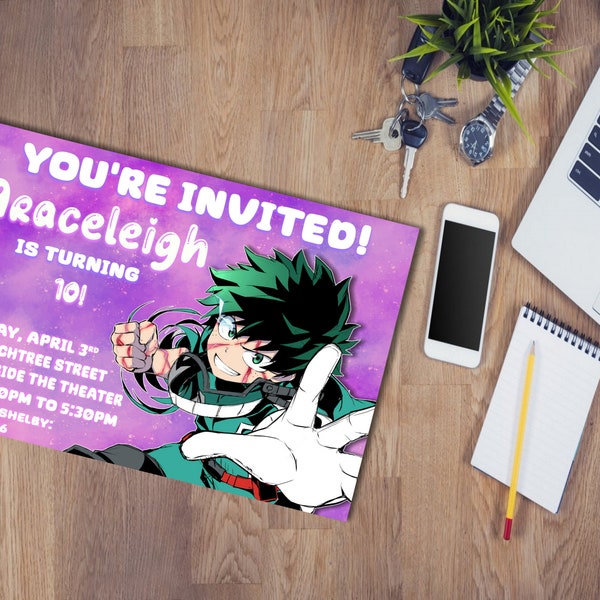 My Hero MHA Invitation Birthday Digital Invite || Made To Order || Downloadable File || KenyonDigital