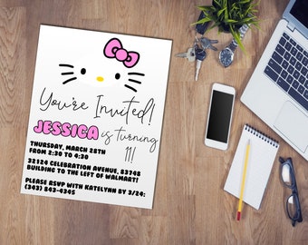 Invitation Kitty Birthday Invite Digital Download || Made to order || Downloadable File || KenyonDigital