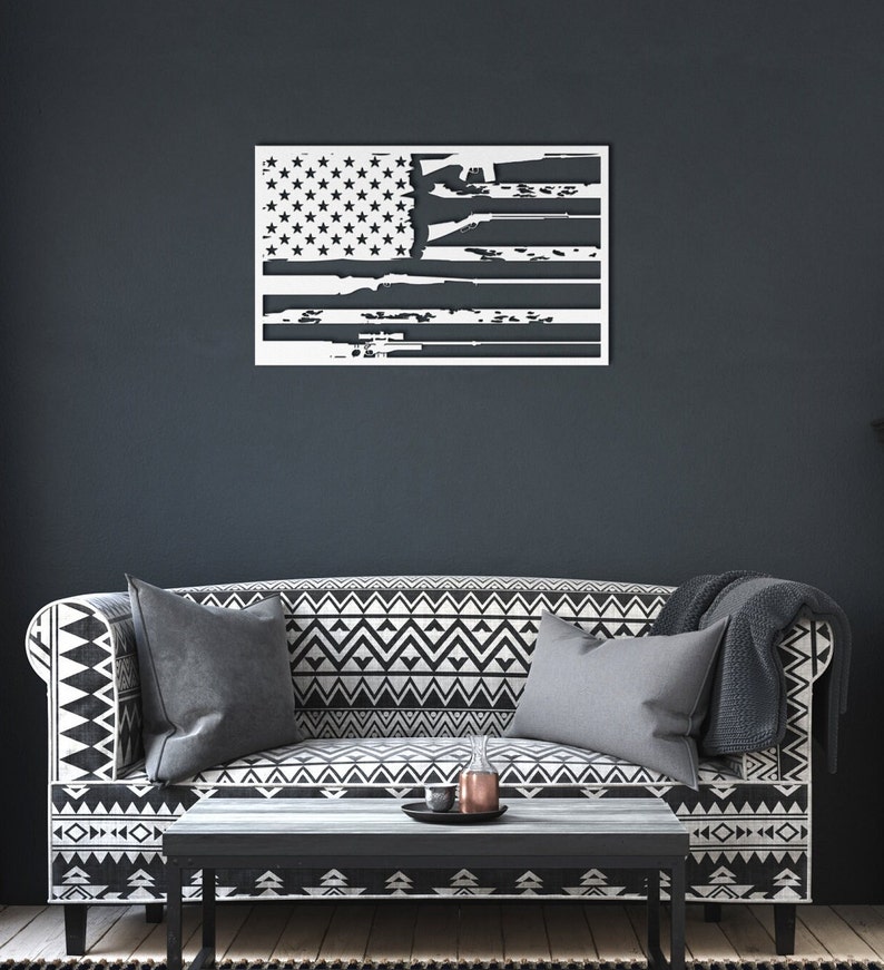 American Flag With Guns as Stripes Metal Wall Art, 2nd Amendment Flag