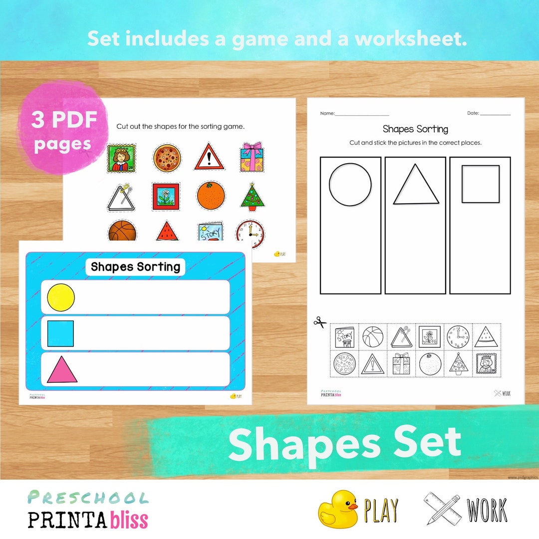 Shapes Sorting Game and Worksheet Etsy