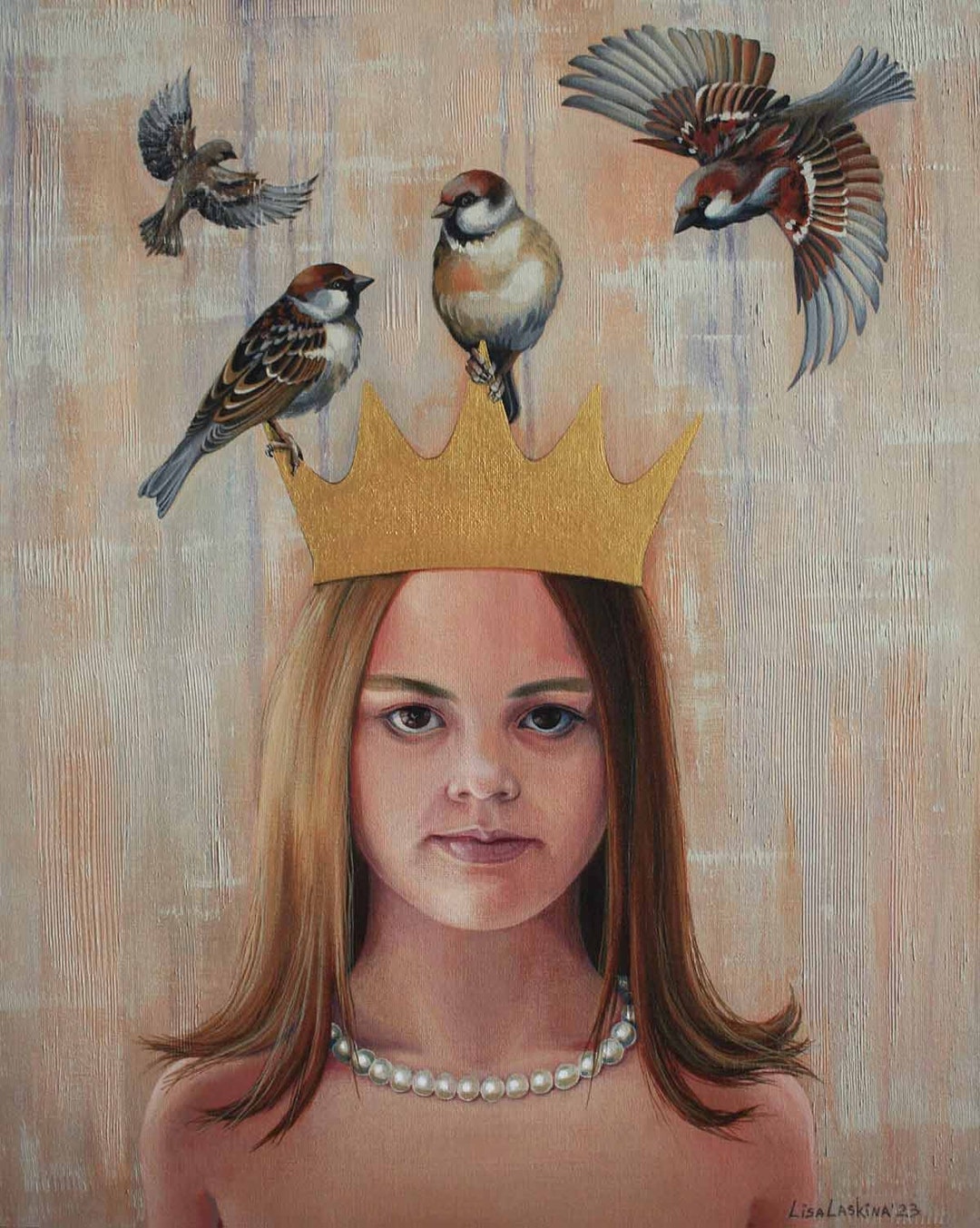 Original Painting on Canvas, Young Girl Portrait, Crown, Princess